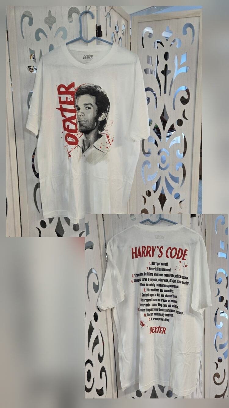 Dexter Harrys Code T Shirt 2XL NWT Double Sided Horror Crime TV Graphic Tee